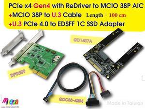 PCIe x4 Gen4 with ReDriver to MCIO 38P AIC & MCIO 38P to U.3, 100 cm Cable & U.3 to EDSFF 1C SSD Adapter KIT