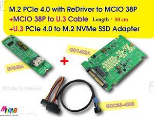 M.2 PCIe 4.0 with ReDriver to MCIO 38P AIC & MCIO 38P to U.3, 50 cm Cable & U.3 to M.2 SSD Adapter KIT