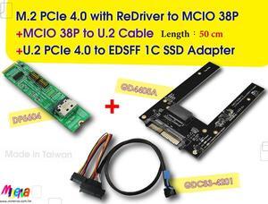M.2 PCIe 4.0 with ReDriver to MCIO 38P AIC & MCIO 38P to U.2, 50 cm Cable & U.2 to EDSFF 1C SSD Adapter KIT