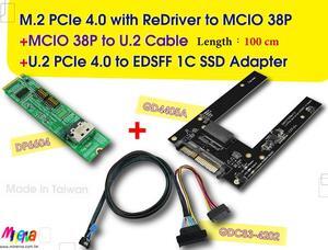 M.2 PCIe 4.0 with ReDriver to MCIO 38P AIC & MCIO 38P to U.2, 100 cm Cable & U.2 to EDSFF 1C SSD Adapter KIT