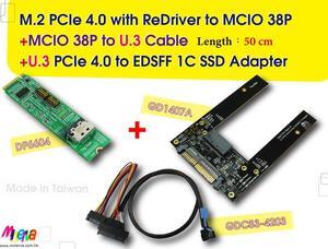M.2 PCIe 4.0 with ReDriver to MCIO 38P AIC & MCIO 38P to U.3, 50cm Cable & U.3 to EDSFF 1C SSD Adapter KIT