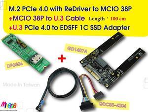 M.2 PCIe 4.0 with ReDriver to MCIO 38P AIC & MCIO 38P to U.3, 100 cm Cable & U.3 to EDSFF 1C SSD Adapter KIT