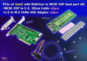 PCIe x8 Gen 5 with ReDriver to MCIO 38P AIC & MCIO 38P to U.2, 50cm cable x2pcs & U.2 to M.2 adapter x2pcs