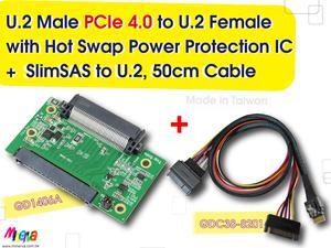 U.2 (SFF-8639) Male PCIe Gen 4 to U.2 Female with Hot Swap Power Protection IC & SlimSAS 4i (SFF-8654) to U.2 Cable KIT