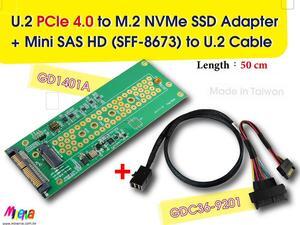 PCIe 4.0 SFF-8673 4x to U.2 cable, 50cm+U.2 to M.2 adapter