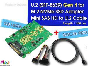 PCIe 4.0 SFF-8673 4x to U.2 cable, 100cm+U.2 to M.2 adapter