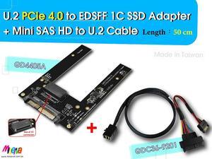 PCIe 4.0 SFF-8673 4x to U.2 cable, 50cm+U.2 to EDSFF 1C adapter