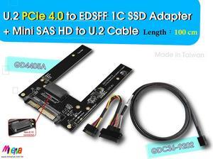 PCIe 4.0 SFF-8673 4x to U.2 cable, 100cm+U.2 to EDSFF 1C adapter