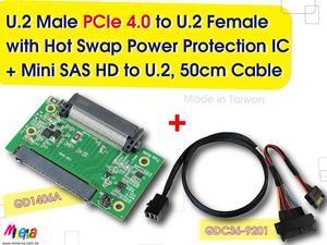 PCIe 4.0 SFF-8673 4x to U.2 cable, 50cm+U.2 to U.2 adapter