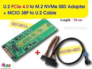 PCIe 4.0 MCIO 38P to U.2 cable, 50cm+U.2 to M.2 adapter
