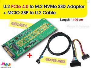 PCIe 4.0 MCIO 38P to U.2 cable, 100cm+U.2 to M.2 adapter