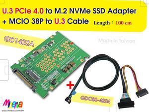 PCIe 4.0 MCIO 38P to U.3 cable, 100cm+U.3 to M.2 adapter