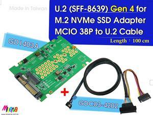 PCIe 4.0 MCIO 38P to U.2 cable, 100cm+U.2 to M.2 adapter