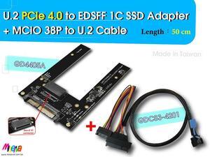 PCIe 4.0 MCIO 38P to U.2 cable, 50cm+U.2 to EDSFF 1C adapter