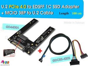 PCIe 4.0 MCIO 38P to U.2 cable, 100cm+U.2 to EDSFF 1C adapter