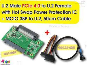 PCIe 4.0 MCIO 38P to U.2 cable, 50cm+U.2 to U.2 adapter