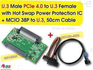 PCIe 4.0 MCIO 38P to U.3 cable, 50cm+U.3 to U.3 adapter