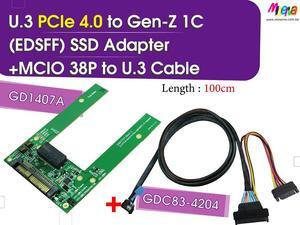 PCIe 4.0 MCIO 38P to U.3 cable, 100cm+U.3 to EDSFF 1C adapter