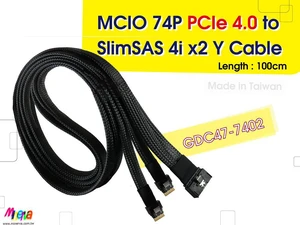 MCIO 74P PCIE 4.0 to SlimSAS 4i x2 Y-Cable, 100cm MCIO 74P PCIE 4.0 to SlimSAS 4i x2 Y-Cable, 100cm