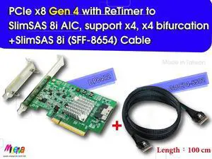 PCIe x8 Gen 4 with ReTimer to SlimSAS 8i +SlimSAS 8i cable,100cm