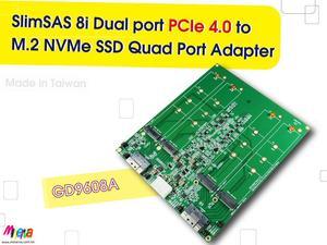 SlimSAS 8i x2 PCIe 4.0 to M.2 4-port with 3.3V Hot Swap Power Controller