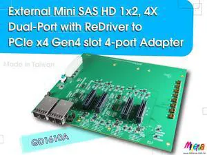 External Mini SAS HD 1x2, 4X Dual-Port with ReDriverto PCIe x4 Gen4 slot 4-port Adapter