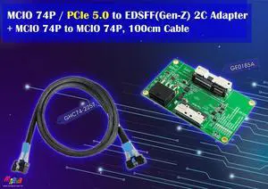 MCIO 74P Male to Male, 100cm Cable & MCIO 74P PCIe 5.0 to EDSFF 2C Adapter