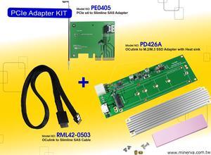 Innocard PCIe x4 to Slimine SAS Adapter + Slimline SAS to Oculink Cable + Oculink to M.2 / M.3 (NF1) SSD Adapter KIT