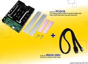 Innocard 3.5" Slimline SAS & SATA to M.2 SSD x2 drive tray with OCulink to Slimline SAS Cable KIT
