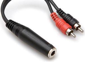 HOSA STEREO 1/4" PHONE (F) - TWO RCA (M)  (1-TIP AND 1-RING), 6 in.