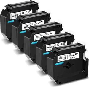 GREENCYCLE 5 Pack Compatible for Brother P-touch M Tape MK231 M231 M-K231 MK-231 M-K231S 12mm 0.47'' Black on White 1/2 inch x 26.2ft Label Tape