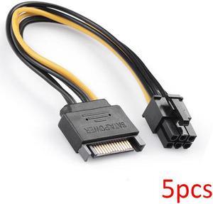 5pcs 8" Inch 15-pin SATA Male to 6-pin PCI-E PCI Express Power Adapter Cable