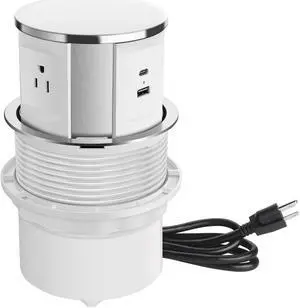 Pop Up Outlet For Countertop, Pop Up Power Strip With Usb C Ports, Kitchen Counters Grommet Outlet Center With 3 Outlet And Usb Ports. (White)