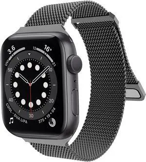 Magnetic Band Compatible With Apple Watch 38Mm 40Mm 41Mm 42Mm 44Mm 45Mm, Stainless Steel Mesh Strap With Adjustable Loop, Metal Wristband For Iwatch Series Se 7/6/5/4/3/2/1 38/40/41,Black