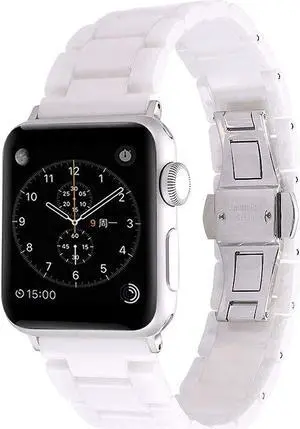 Compatible For Apple Watch Band 38Mm/40Mm Ceramic Iwatch Band Women Men Stainless Steel Metal Butterfly Buckle Sport Wristband Replacement Band For 38Mm/40Mm Apple Watch Series 7/5/4/3/2/1,