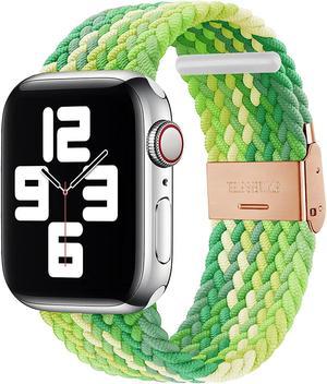 Compatible With Apple Watch Bands 38Mm 40Mm 41Mm 42Mm 44Mm 45Mm Braided Solo Loop Stretchy Elastic Wristband With Rose Gold Buckles For Series 76Se54321 Neon Lime 42Mm44Mm45Mm