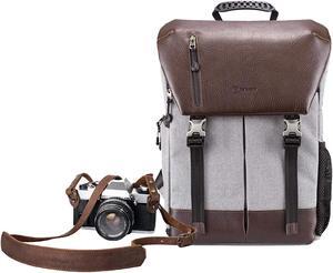 Camera Backpack + Leather Camera Strap | Waterproof Camera Bag With 15.6 Inch Laptop Compartment + Adjustable Camera Neck Strap Vintage For Dslr Slr Mirrorless Cameras