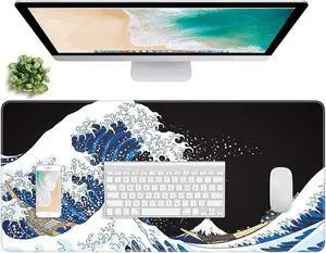 Extended Gaming Mouse Pad, Xxl Large Desk Pad 30 X 14 Inch, Big Computer Keyboard Mousepad, Waterproof Mouse Mat With Stitched Edges And Non-Slip Base For Women Office Gaming, Sea Waves