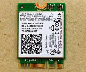 HP 806723-001 Intel Dual Band Wireless-Ac 3165 802.11Ac, Dual Band, 1X1 Wi-Fi And Bluetooth 4.0 Wlan Module (Most Of World)