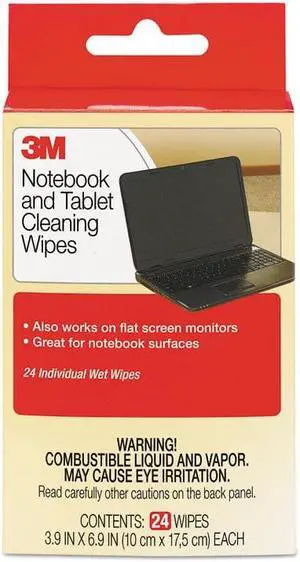 3M Notebook Screen Cleaning Wet Wipes Cloth 7 x 4 White 24/Pack CL630