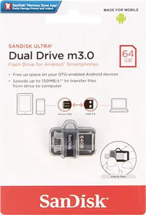 SanDisk 64GB OTG Ultra Dual microUSB 64G USB 3.0 Pen Drive SDDD3-064G
