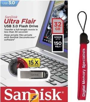 SanDisk 32GB USB 3.0 ultra Flair CZ73 32G FLASH DRIVE 150MB/s SDCZ73-032G +Lanya