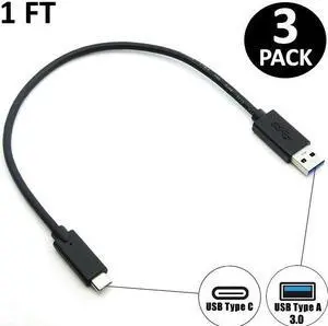 3x 1ft USB-C Type C to USB 3.0 Type A Cable Cord PC Smartphone Laptop MacBook
