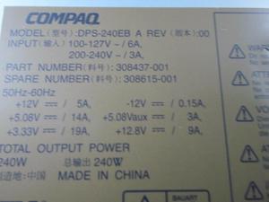 HP Compaq  308615-001,308437-001 DPS-240EB  D530 Power Supply  240W