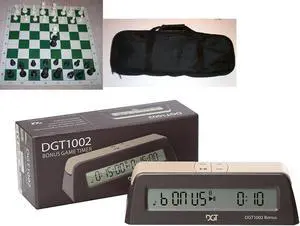 Chess Tournament Pieces Deluxe Bag Digital DGT 1002 Bonus Timer Clock Set NEW