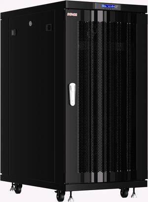 Server Rack - Locking Cabinet - Network Rack - Av Cabinet - 18 U - Rack Mount - Free Standing Network Rack- Server Cabinet - Caster Leveler - Shelf - Cooling Fan - Thermostat - PDU - MESH DOORS