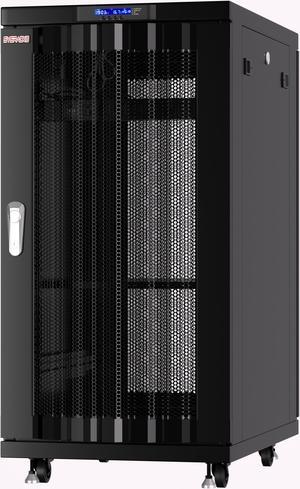 Server Rack - Locking Cabinet - Network Rack - Av Cabinet - 27 U - Rack Mount - Free Standing Network Rack- Server Cabinet - Caster Leveler - Shelf - Cooling Fan - Thermostat - PDU - MESH DOORS