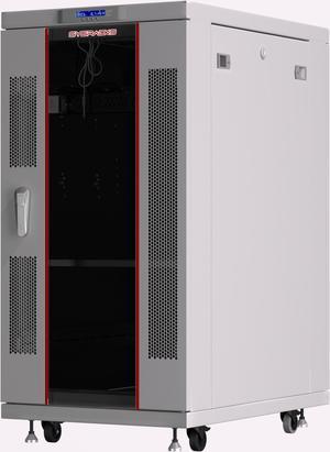 Server Rack - Locking Cabinet - Network Rack - Av Cabinet - 18U - Rack Mount - Free Standing Network Rack- Server Cabinet - Caster Leveler - Shelf - Cooling Fan - Thermostat - PDU - Light Grey