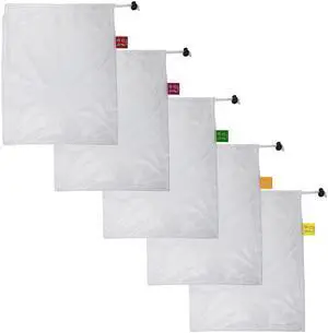 Spigo Reusable and Washable Mesh Produce Bags, 5 Count, 12x14 Inche