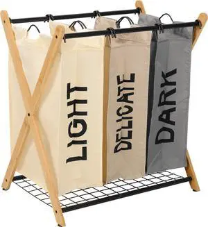Oceanstar X-Frame Bamboo 3-Bag Laundry Sorter, Color